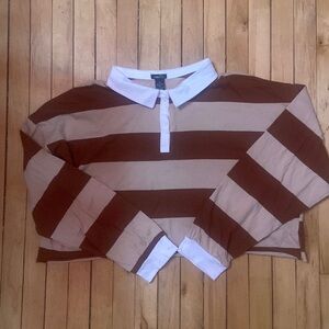 Rue 21 striped cropped polo XL boxy fit raw edge rugby shirt